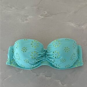 Aqua Strapless Bikini Top with Floral Cutouts